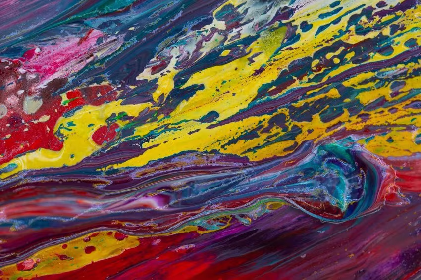 psicodélicos e interacciones farmacologicas Pintura abstracta de colores vivos, imagen de las interacciones farmacológicas de los psicodélicos