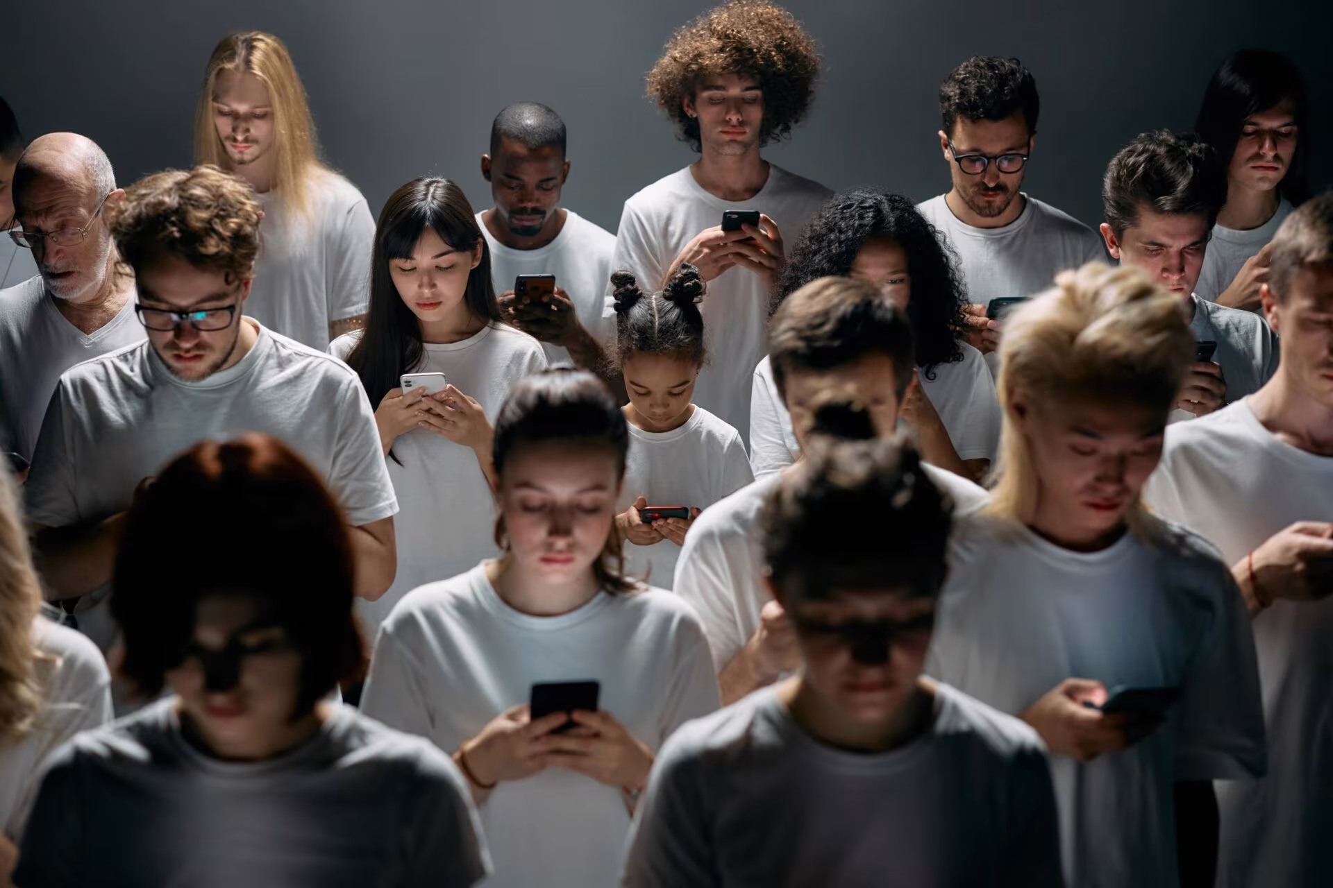 Grupo de jóvenes mirando sus móviles, imagen del estudio sobre psicodélicos en adolescentes